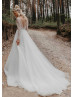 Sheer Long Sleeve Ivory Lace Tulle Boho Wedding Dress